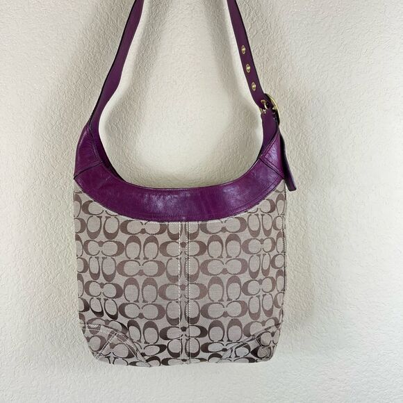 Coach Bleeker Sophie signature canvas leather shoulder bag purple trim Large - Picture 6 of 12